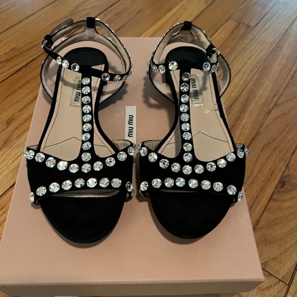 COPY - Miu Miu Crystal Embellished Strappy Flat Sandals Size 36 - Picture 2 of 9